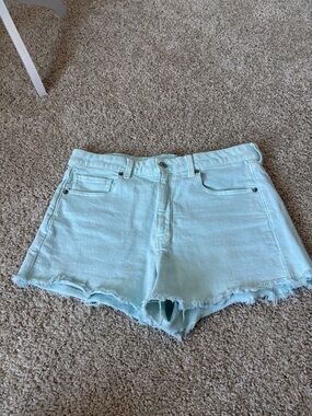 AE Mom Short Women's Light Aqua Denim Cutoff Shorts Sz 10